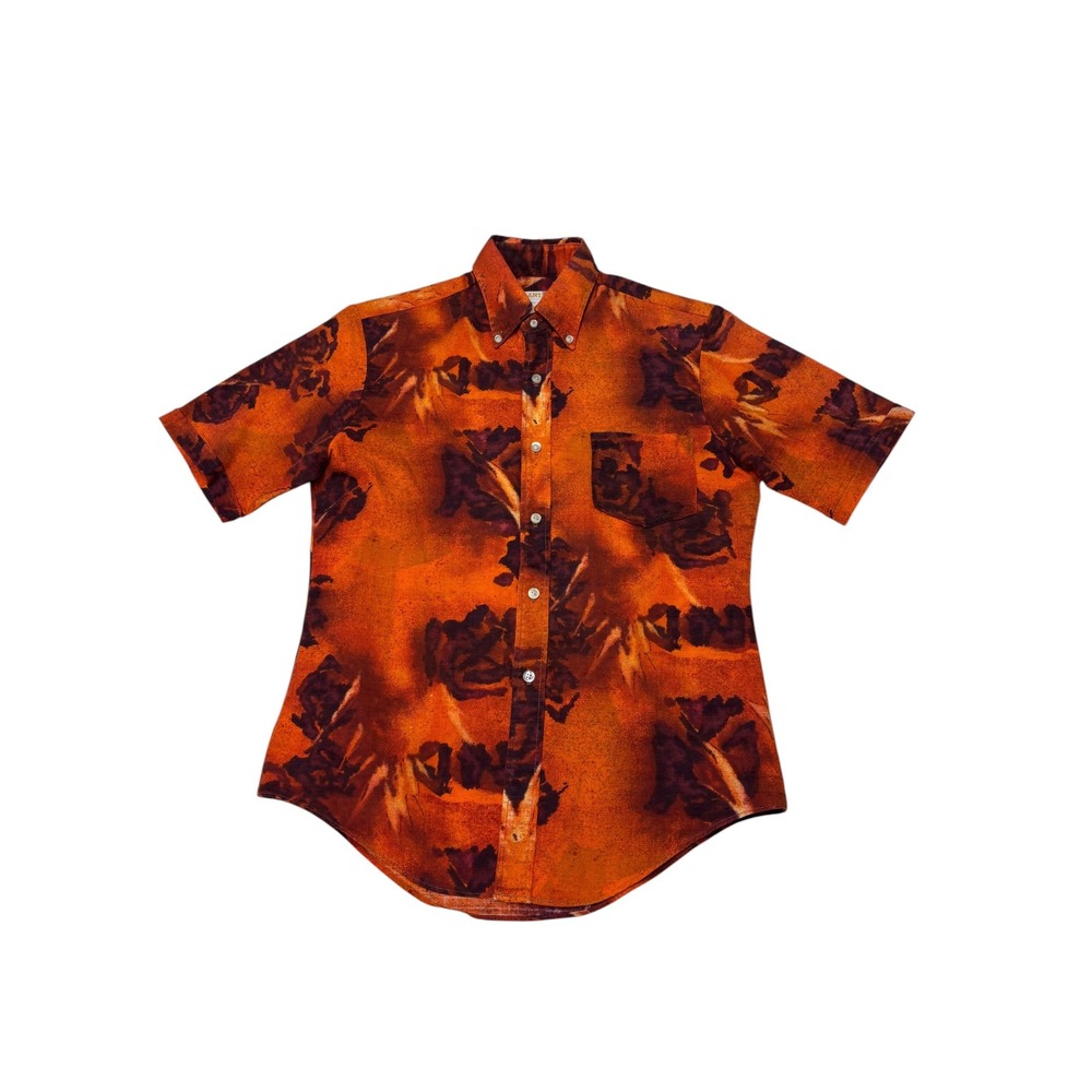 Vintage 90s 80s Iolani Hawaii Abstract Floral Shirt Burnt‎ Sienna Short Sleeve S